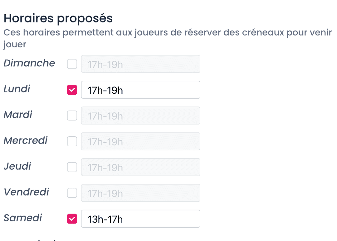 Choisissez vos créneaux